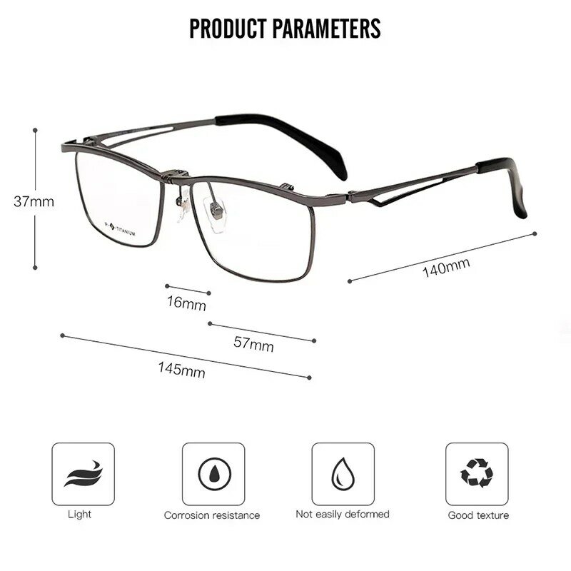 Gafas de lectura multifocales progresivas fotocromáticas con tapa hacia arriba, cuadradas de titanio, lentes de sol para hipermetropía de negocios, diseñador de alta calidad