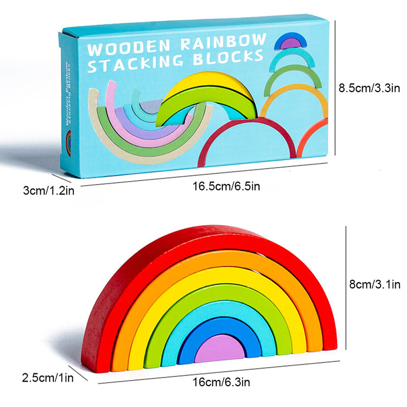 Brinquedo empilhador de madeira para crianças, melhorar a coordenação mão-olho, arco-íris colorido, estimular a criatividade
