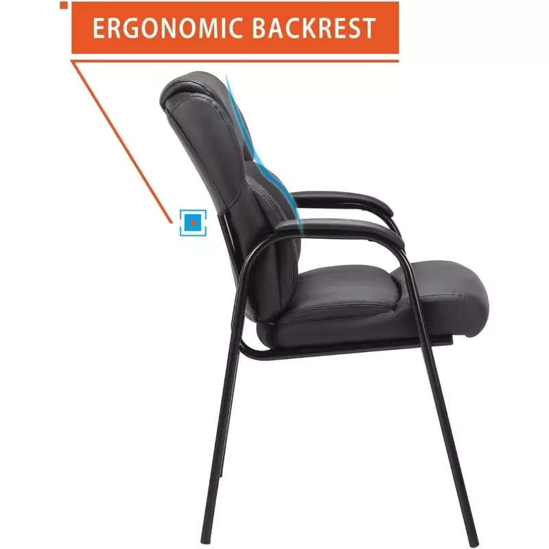 Skórzana krzesło dla gości z wyściełanym podłokietnik na konferencję w recepcji i poczekalnię po stronie biura do domu czarna 4-pakowa