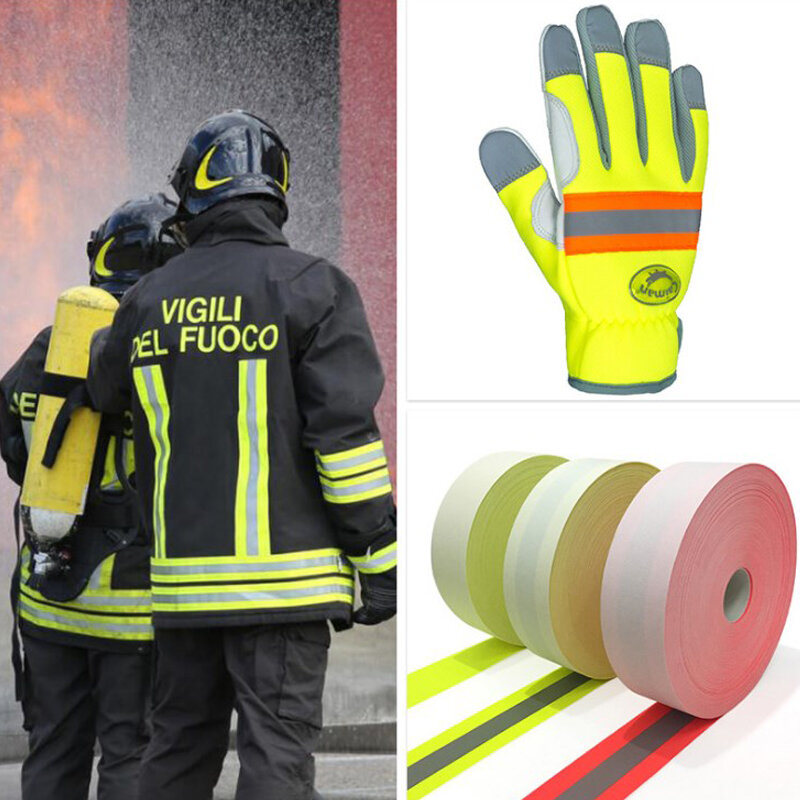 Fluorescence Yellow&Fluorescence Red Reflective Flame Retardant Fabric Material Sew On Tape