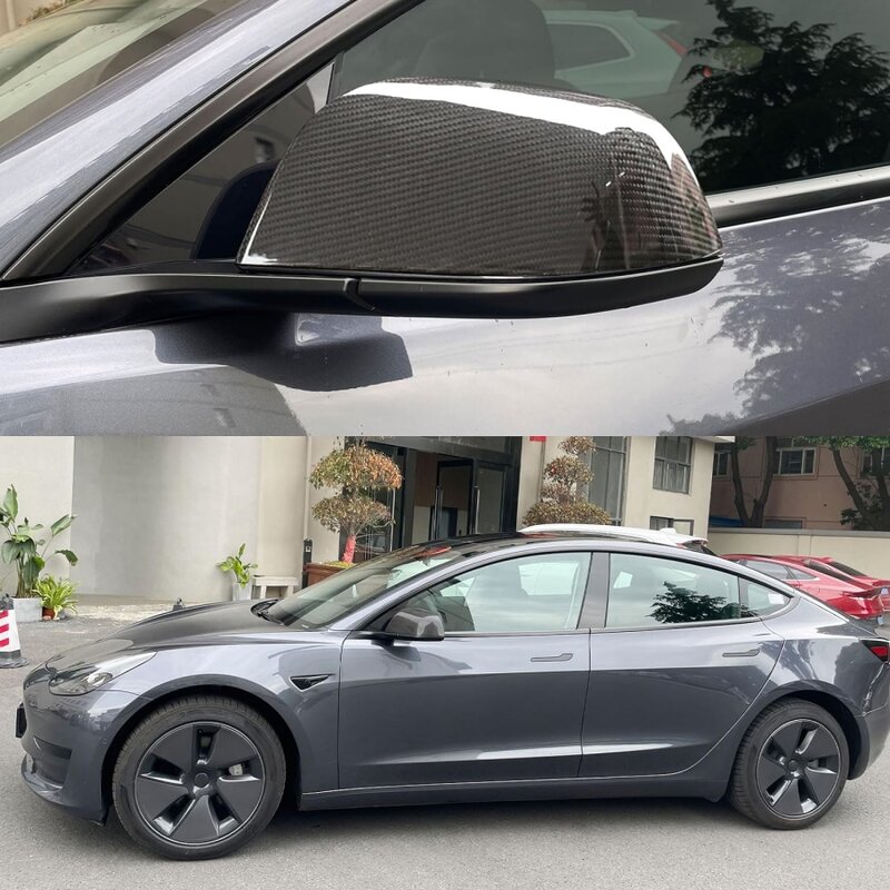 2 Stuks Zijspiegelhoezen Voor Het Nieuwste Tesla-Model 3 + 2024 Highland Abs Koolstofvezel Achteruitkijkspiegelkap Passagier-En Aandrijfzijde