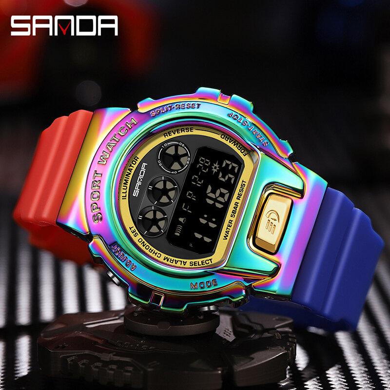 SANDA-relojes deportivos militares para hombre, pulsera electrónica de acero inoxidable, resistente al agua, Digital, LED