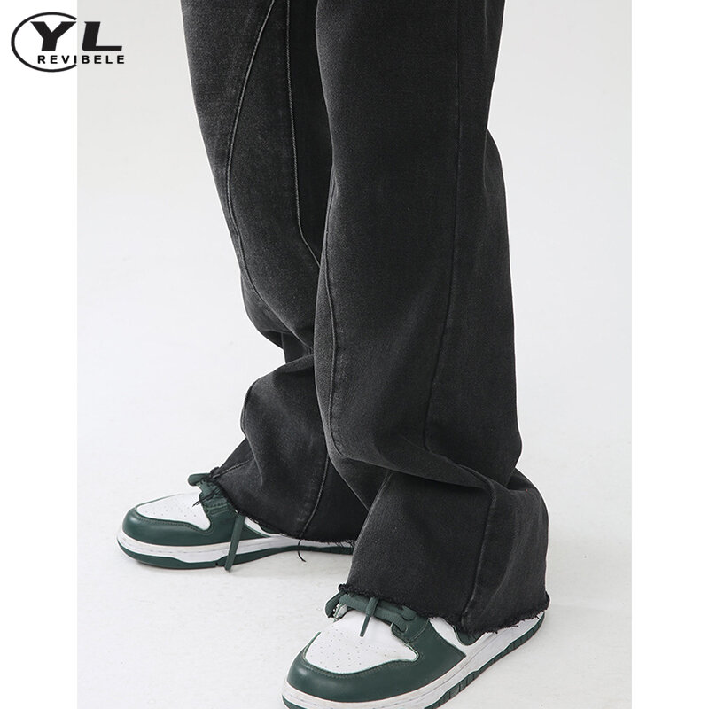 Calça jeans gradiente masculina, calça jeans lavada com chifre micro, calça reta casual, streetwear hip hop, moda masculina, Coréia, novo