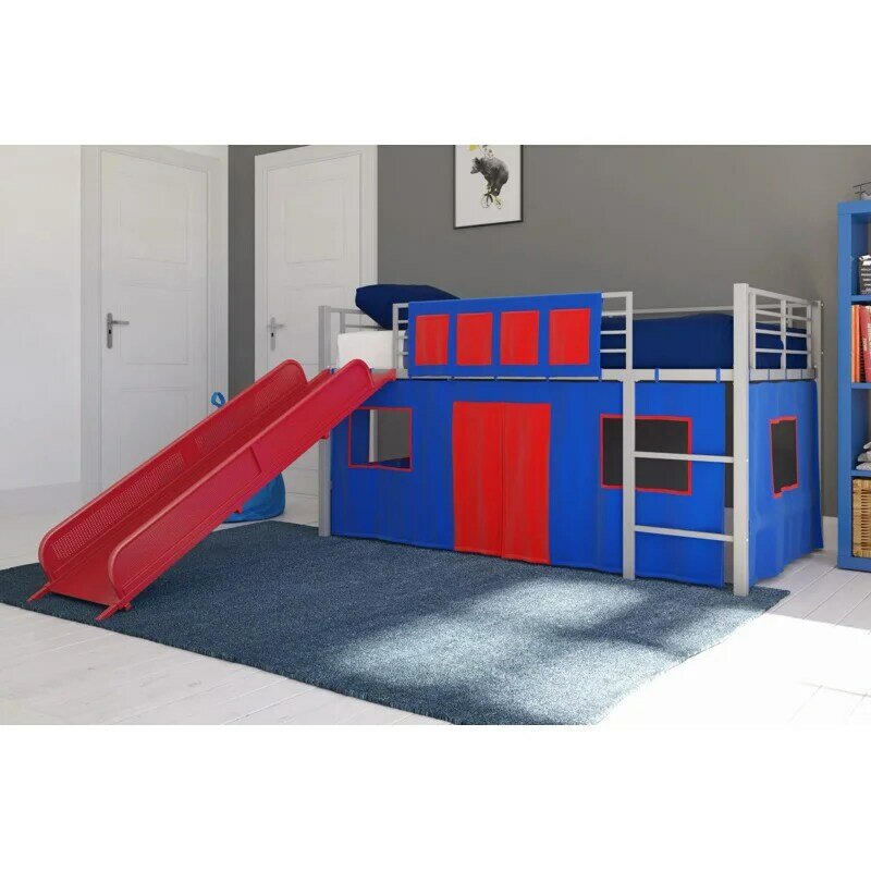 DHP-Juego de cortinas de cama para Loft, azul y rojo