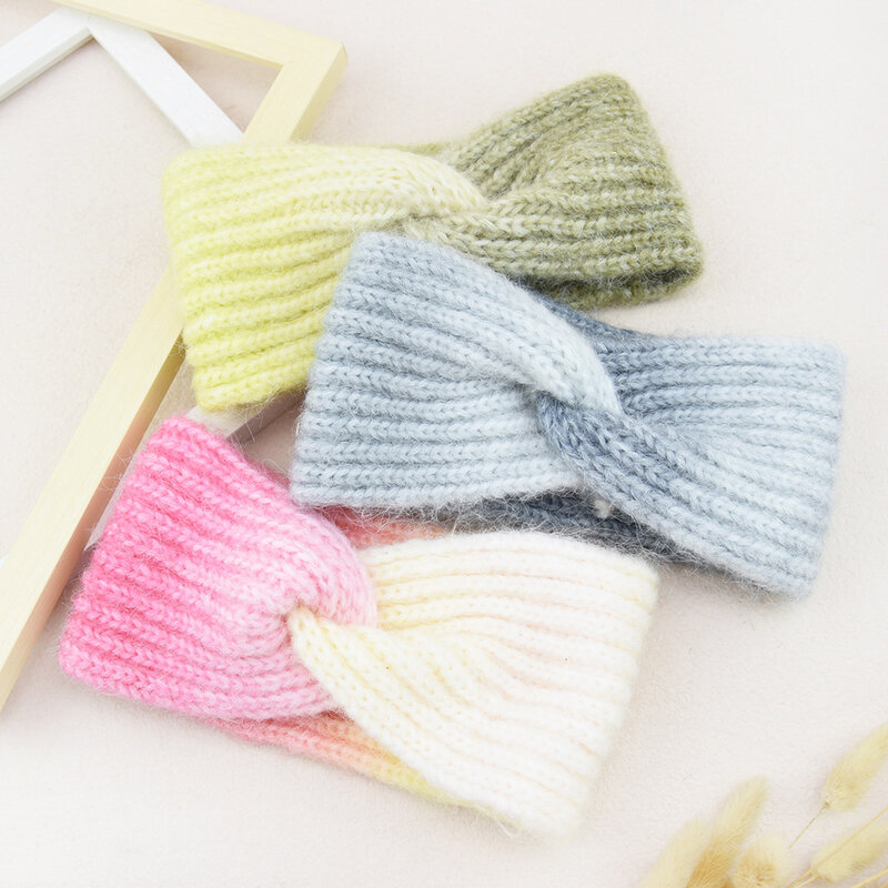 New in Knitted Gradient Color Cross Hair Band For Women Sports Headband Stripe Colorful Headband Hair Accessories Warm Hair Band