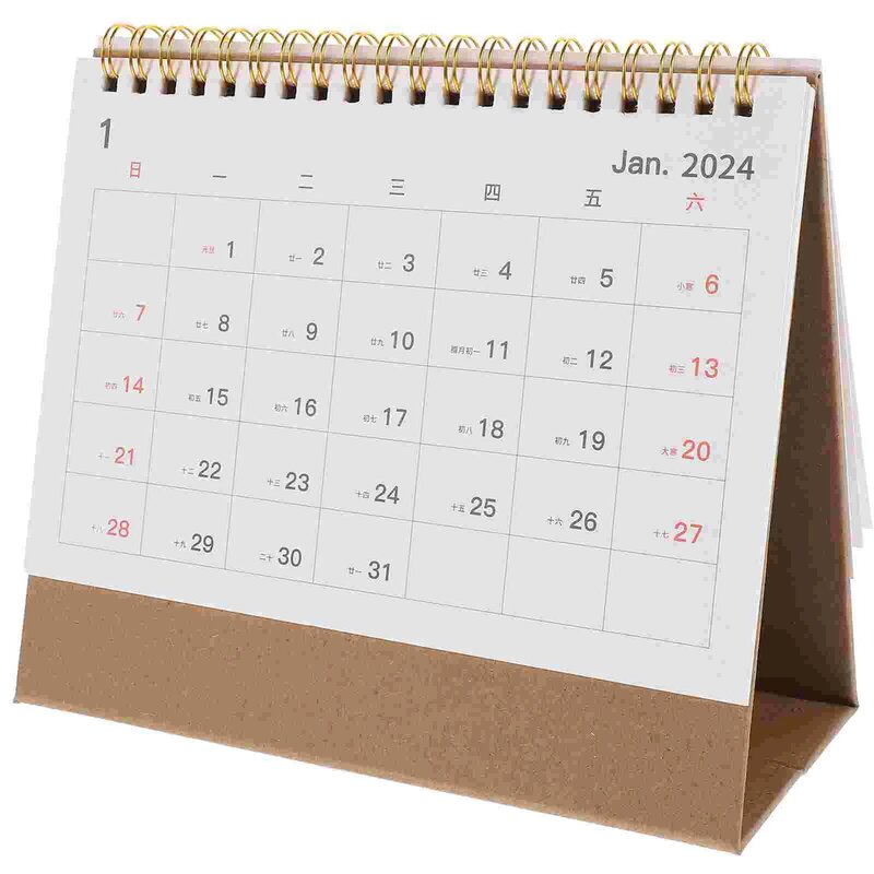 2024 programma Planner calendario Desktop stile non stampato ufficio (carta Kraft media) (20238-202412)
