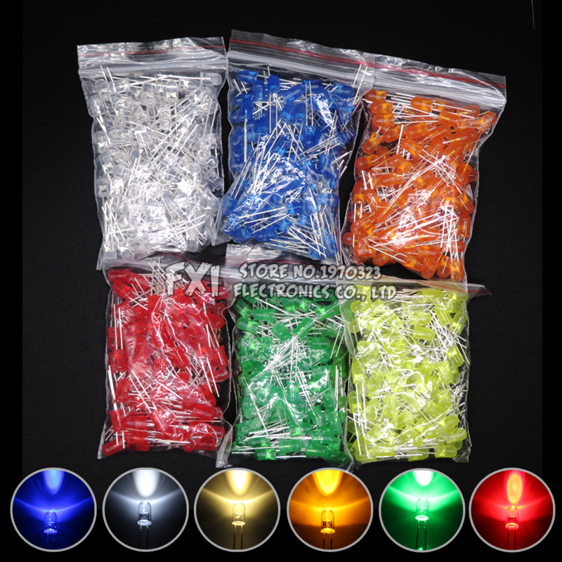Kit surtido de diodos LED F5 de 5MM, blanco, verde, rojo, azul, amarillo, naranja, rosa, morado, Blanco cálido, bricolaje, bxv, 100 Uds.