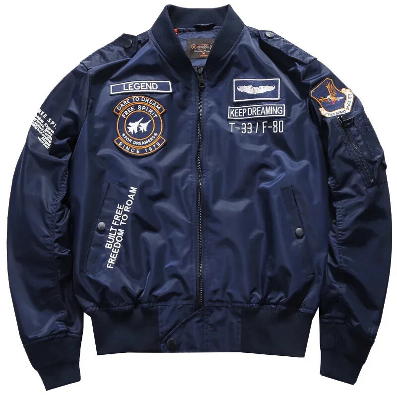 เสื้อแจ็กเก็ตอุ่นหนาแนวฮิปฮอปสำหรับผู้ชาย, 2023 jaket baseball สำหรับฤดูหนาวเสื้อกล้ามทหารปักรถจักรยานยนต์ MA-1นักบินผ้าฝ้าย