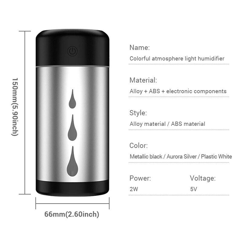 300ml Car Air Humidifier Starry Atmosphere Light Aroma Essential Oil Diffuser USB Low Decibel Mute Humidifier for Car Household