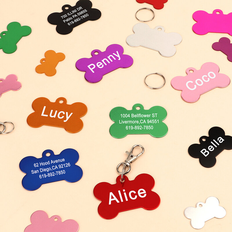Personalized Dogs Cats ID Tag Custom Alloy Bone Puppy Kitten Collar Accessories Anti-lost Pet Name Tags for Small Large Dog Cat