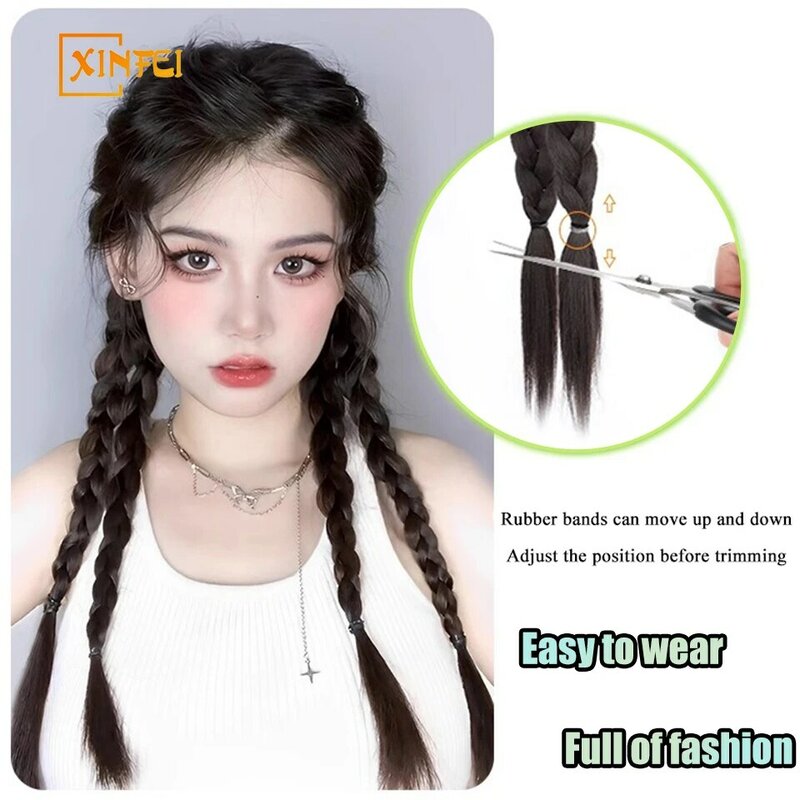 High-temperature Fiber Braid Hair Women's Synthetic Sweet And Cool Braid Fluffy And Natural Long Straight Hair Double Ponytail