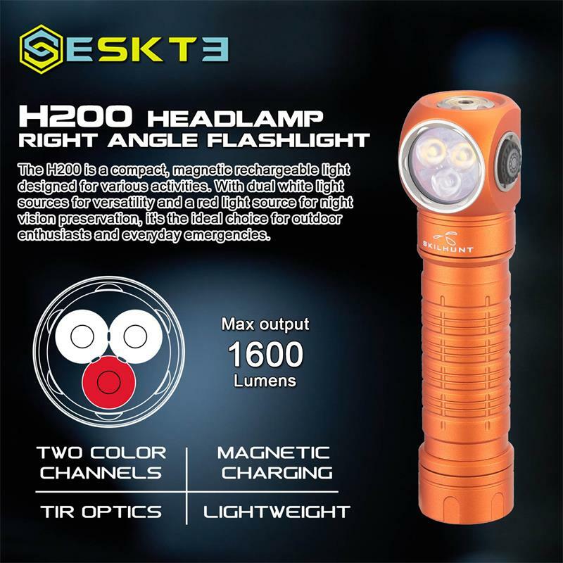 ESKTE SKILHUNT 18650 USB 마그네틱 충전 야외 LED 헤드라이트, 3 LED 램프 비즈, 2 색 채널 (화이트, 레드), H200