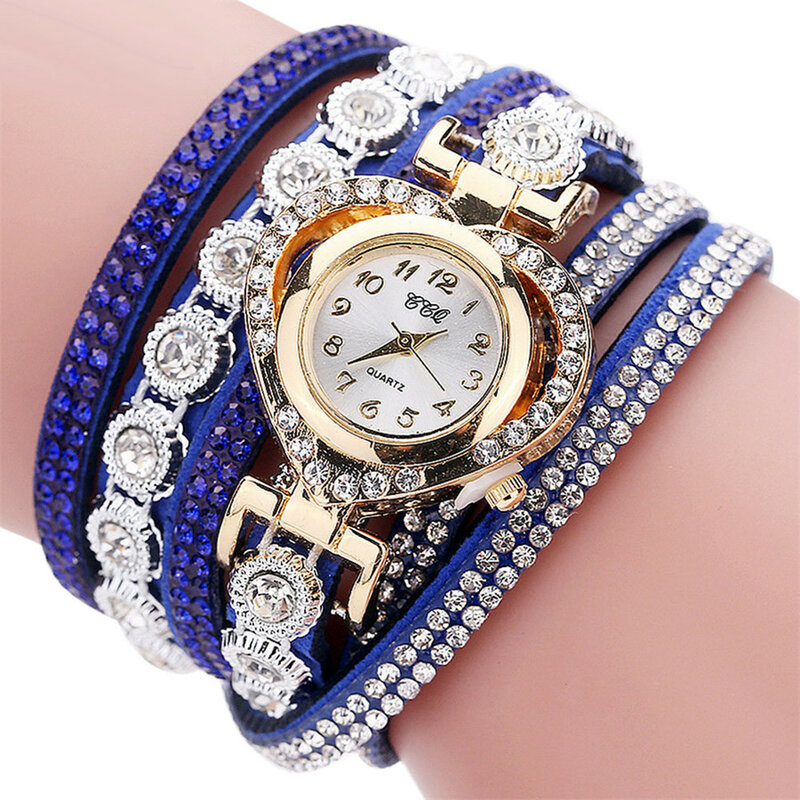 Jam tangan Analog wanita, arloji gelang kristal berlian Vintage mewah fesyen wanita jam tangan Quartz Analog