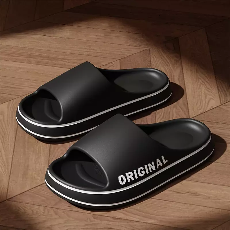 Sandálias masculinas com letra ultra leve, sola grossa, escorregadores de praia, antiderrapante de banheiro, sandálias de simplicidade, verão
