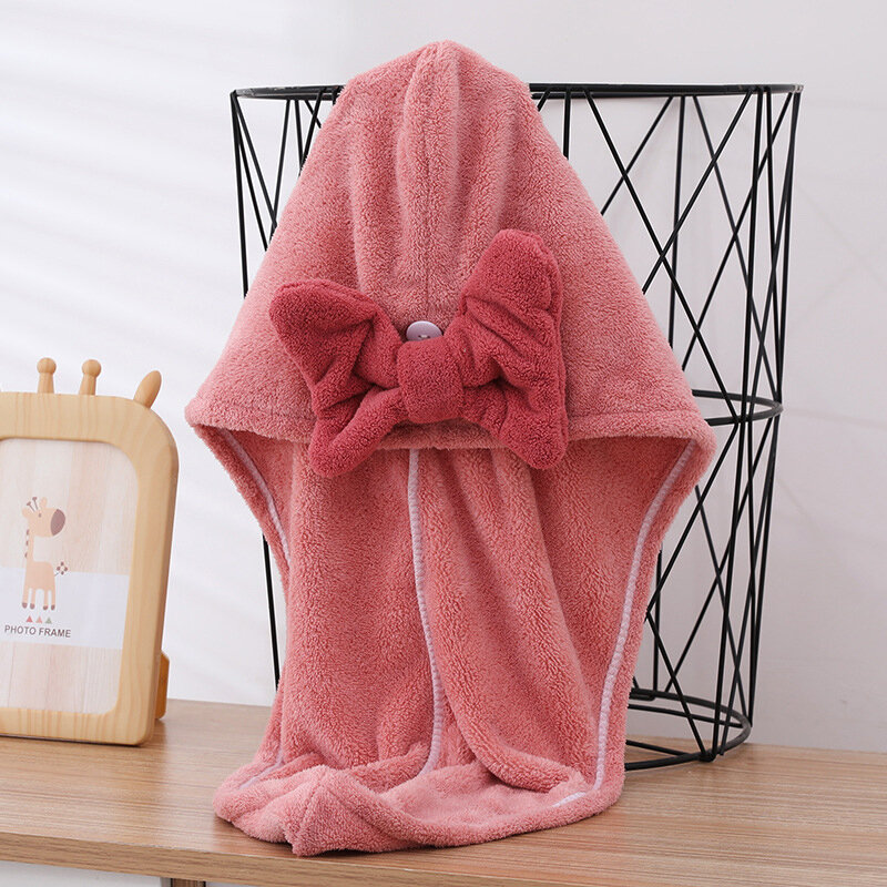 Towel Women Adult Bathroom Absorbent Quick-Drying Bath Thicker Shower Long Curly Hair Cap Bow Coral Velvet Dry Head Hair Towel