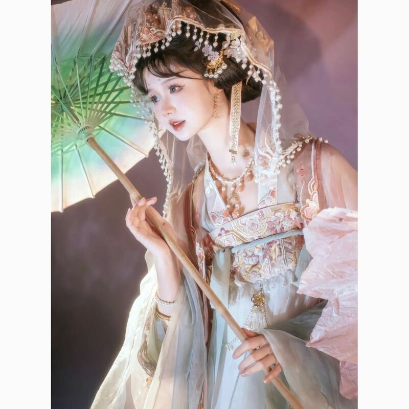 Hanfu rok wanita gaya Tiongkok tradisional bordir, gaun musim semi kualitas tinggi Lengan besar industri berat