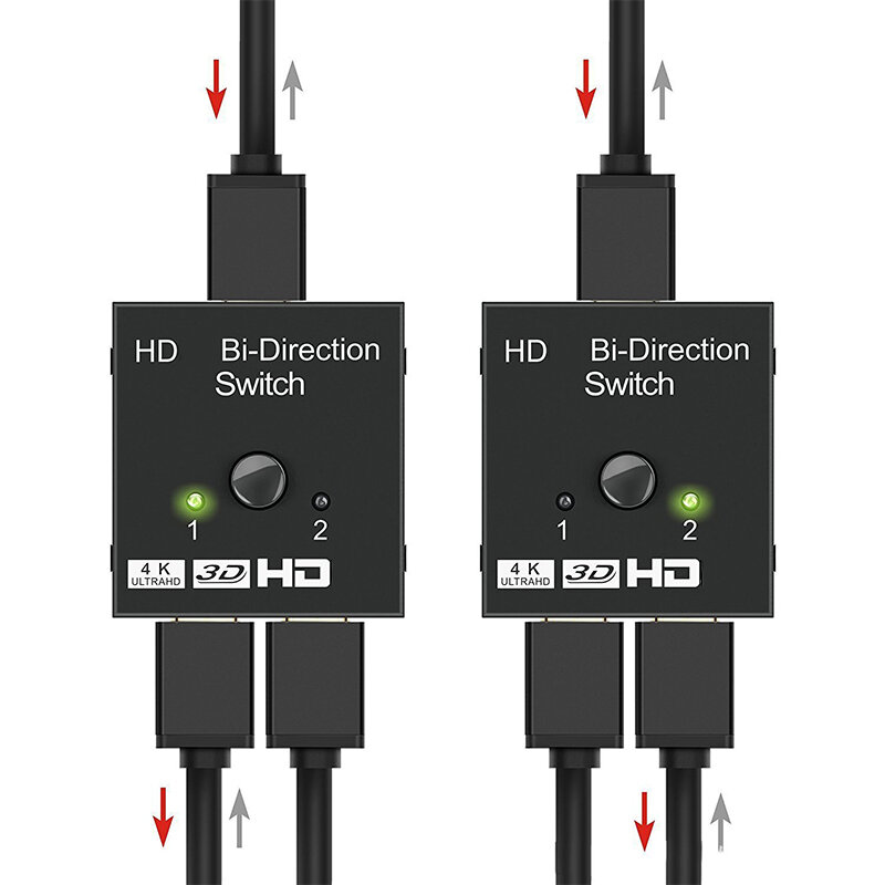Saklar 2.0 2 Port HDMI, kompatibel dengan HDMI 4K 60Hz 2x1x2 Bi Directional Switcher UHD 4K x 2K 3D HD 2 Input 1 Output Splitter