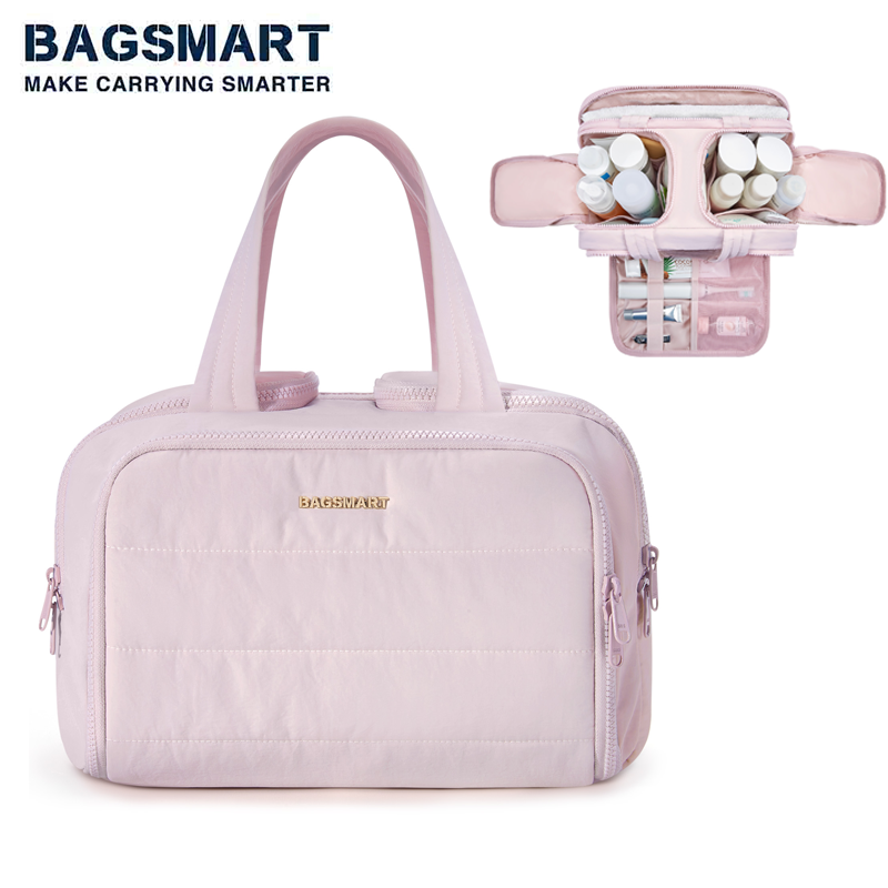 BAGSMART tas perlengkapan mandi Travel, tas kosmetik untuk wanita, wadah penyimpanan Makeup kapasitas besar portabel ringan