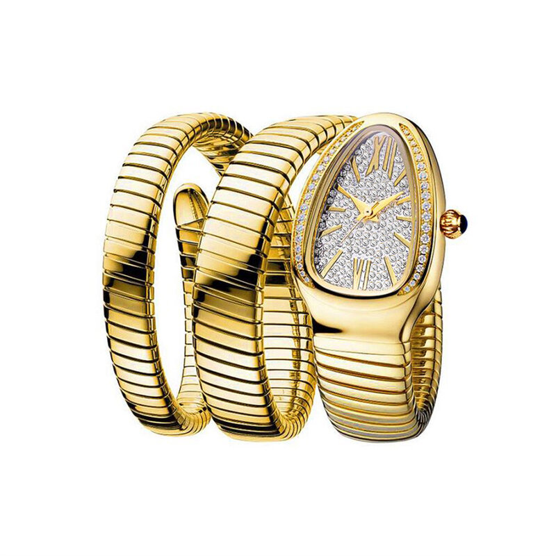 Jam tangan wanita merek mewah ringan, jam tangan gelang W95 modis dan tahan air gaya ular kecil dan elegan