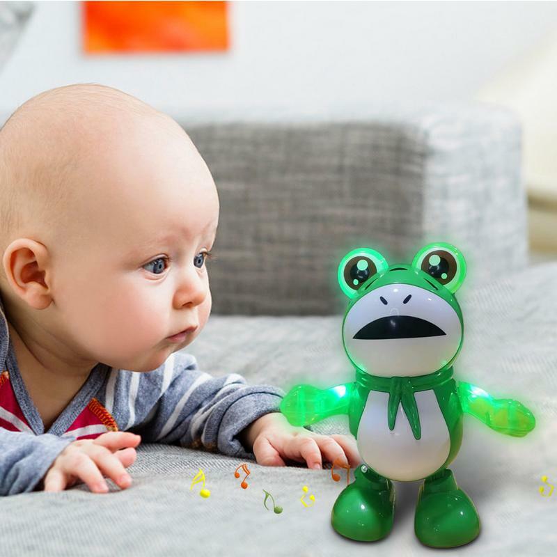 Giocattolo elettrico rana giocattoli sensoriali verdi per bambini simpatici giocattoli elettrici per sviluppare l'immaginazione illuminano i giocattoli animali danzanti a piedi