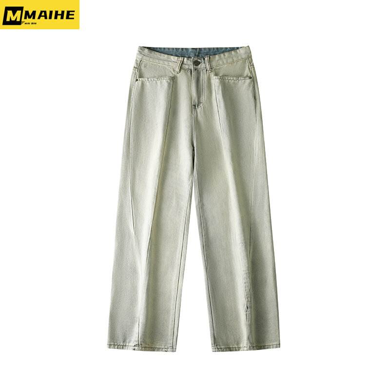 Свободные джинсы Y2K мужские универсальные прямые джинсы в стиле ретро в стиле High Street Модные Повседневные широкие брюки унисекс в Корейском стиле