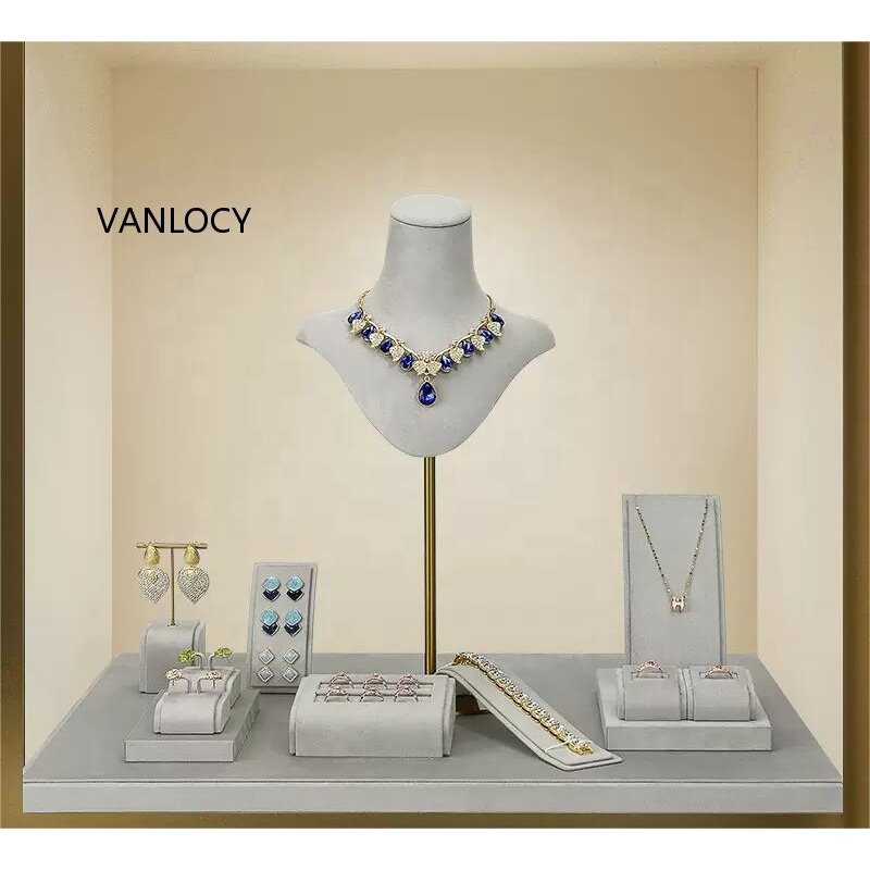 Personalizado VANLOCY-Conjunto de soporte de exhibición de metal para joyería, pulsera personalizada OEM, collar, anillo, pendiente, ventana, nuevo