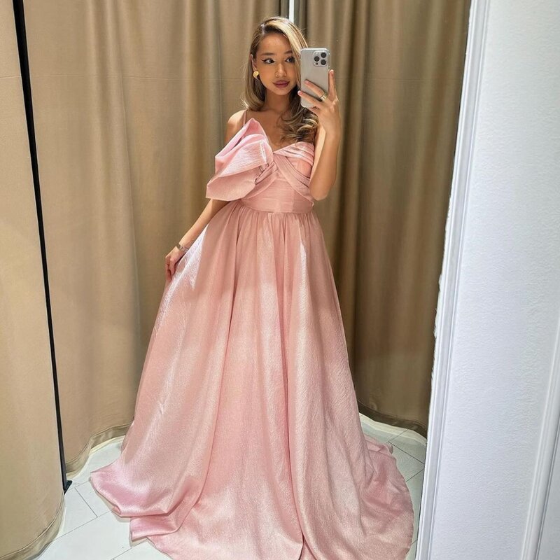 Satin Bow Draped Celebrity A-line Strapless Bespoke Occasion Gown Long Dresses