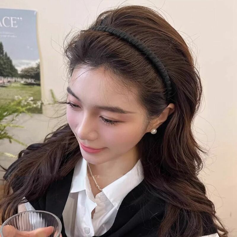 Extendable Rhinestone Headband Sweet Foldable Flower Pearl Hair Band Face Wash Hairband Korean Style Headwear Makeup