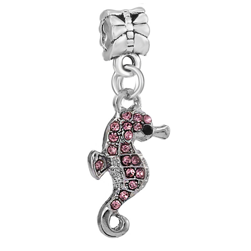 10 pz/lotto Fit Brand Original bracciale collana colore rosa cavalluccio marino fiore amore Charm Beads regalo di gioielli di compleanno fai da te