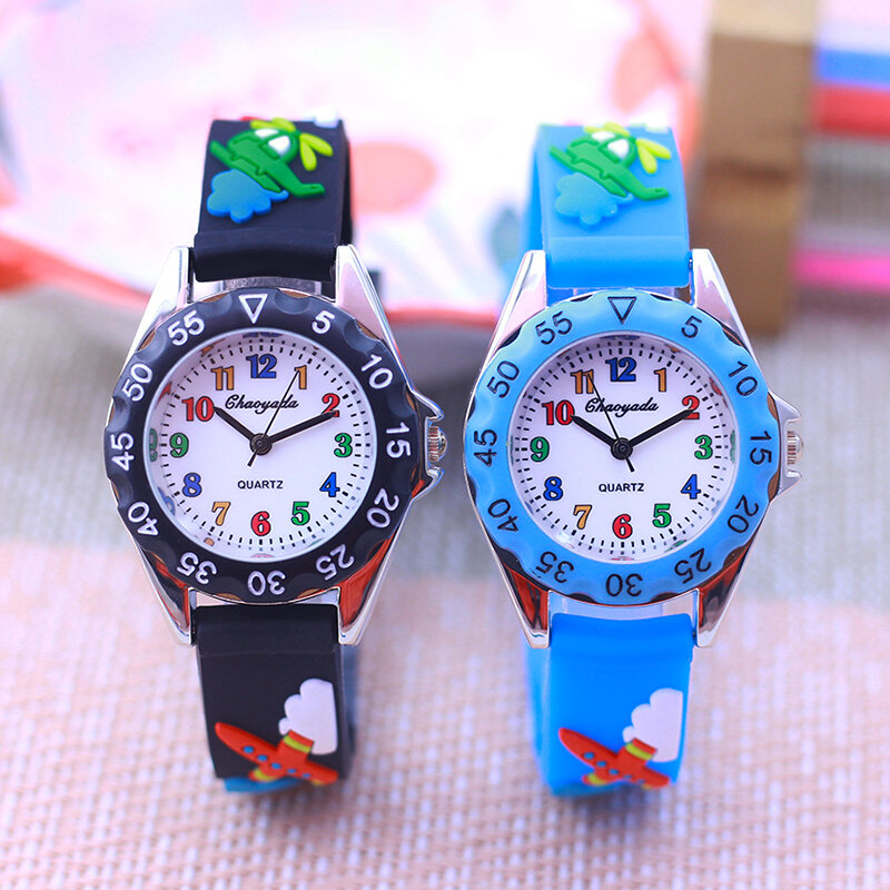 Chaoyada moda dzieci chłopcy dziewczęta 3D samolot w stylu kreskówki kolor cyfrowe zegarki dla dzieci studenci wodoodporne zabawki zegarki do szkoły