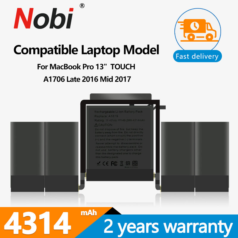 Nobi A1819 Laptop Batterij Voor Macbook Pro 13 Inch A1706 Batterij Late 2016 Mid 2017 Emc 3071 Emc 3163 Mpxv2ll/Een Mpxv2ll Mlh12ll