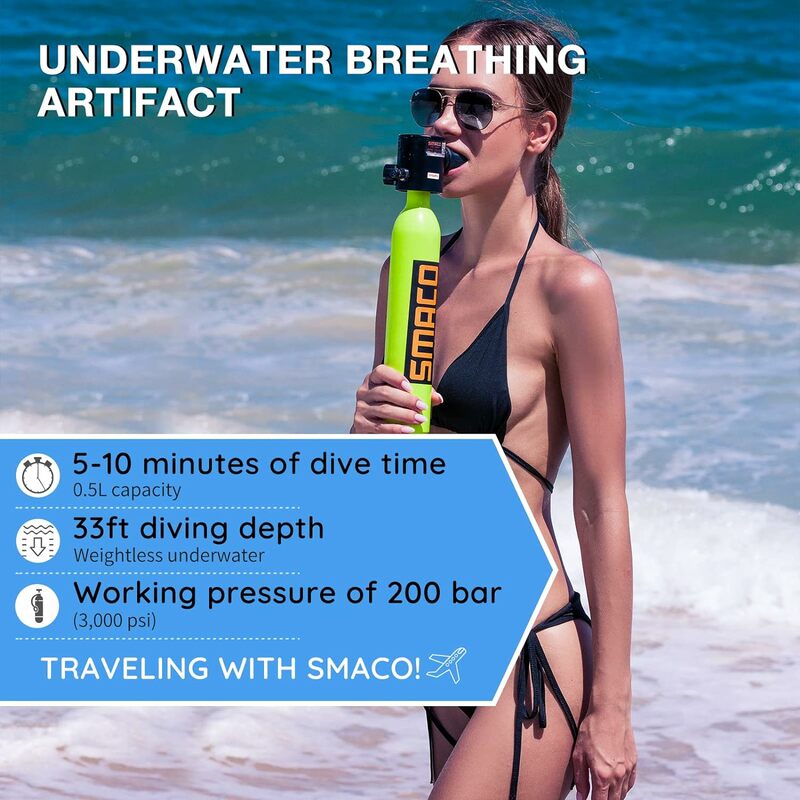 SMACO-1L емкость для подводного плавания, многоразовый Мини-резервуар для подводного плавания, портативный цилиндр для дайвинга, клапан постоянного давления, многоразовая бутылка пони