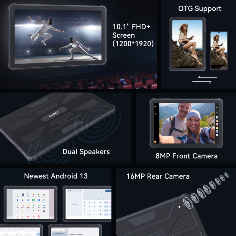 Cubot TAB KINGKONG, tablet robusto, tablette Android 13, IP68 à prova d'água, 16 GB de RAM (8 GB + 8 GB estendido), 256 GB de ROM, tela FHD+ de 10,1", 10600mAh,OTG,GPS, Adicionar ao carrinho e coleção
