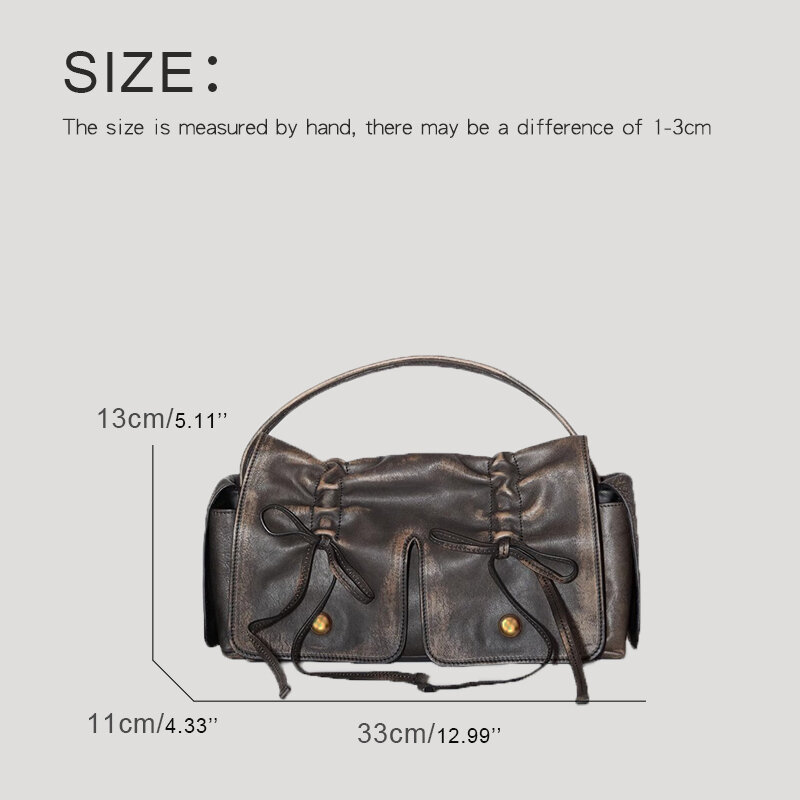 Moto & Biker Bags For Women Luxury Designer Handbag And Purses 2023 New In Distressed PU Leather Rivet Bow Underarm Shoulder Bag