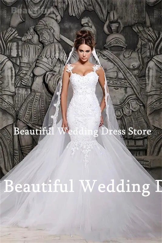 New Beach Boho Wedding Dress For Women Spaghetti Straps Lace Appliques Mermaid Tulle Floor-Length Bridal Dress 2024 Vestidos