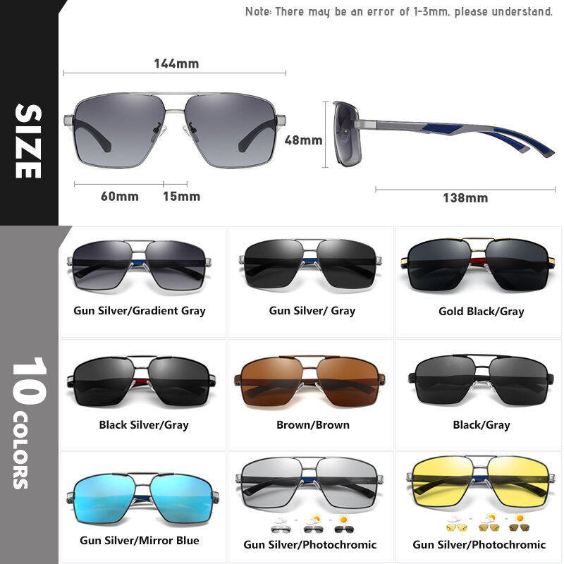Lioumo-男性と女性のための偏光サングラス,高品質のスクエアサングラス,フォトクロミック,昼と夜のビジョンに最適,UV400