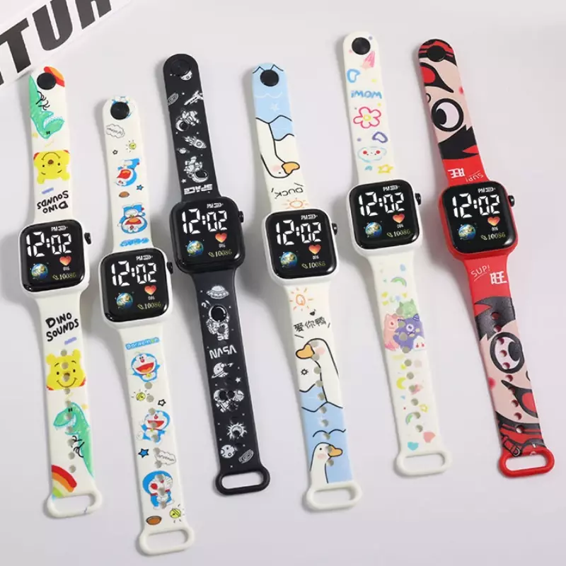 Jam tangan Digital Led anak-anak, jam tangan Digital bentuk kartun elektronik, jam tangan modis, jam tangan Led, jam kepribadian kotak, jam tangan pelajar luar ruangan, motif kartun, untuk anak-anak
