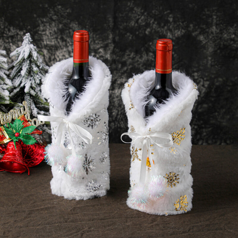 1 buah tas sarung botol anggur merah Natal kain mewah tutup botol sampanye Santa Claus dekorasi Natal untuk rumah
