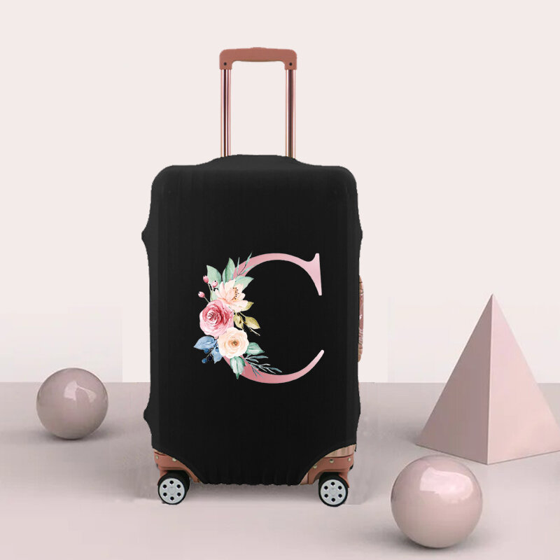 Funda de equipaje con letras de flores rosas, cubierta protectora con patrón impreso, cubierta elástica antipolvo para maleta de viaje, 18-32
