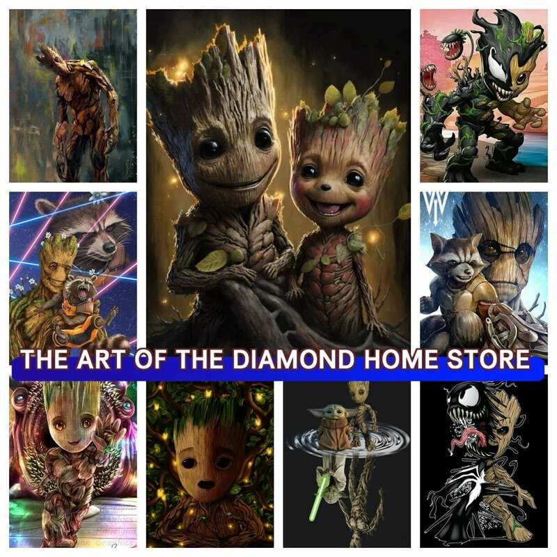 Groot Guardians of the Galaxy 5D DIY AB bor berlian lukisan Marvel gambar dari berlian imitasi kruistik mosaik dekorasi rumah