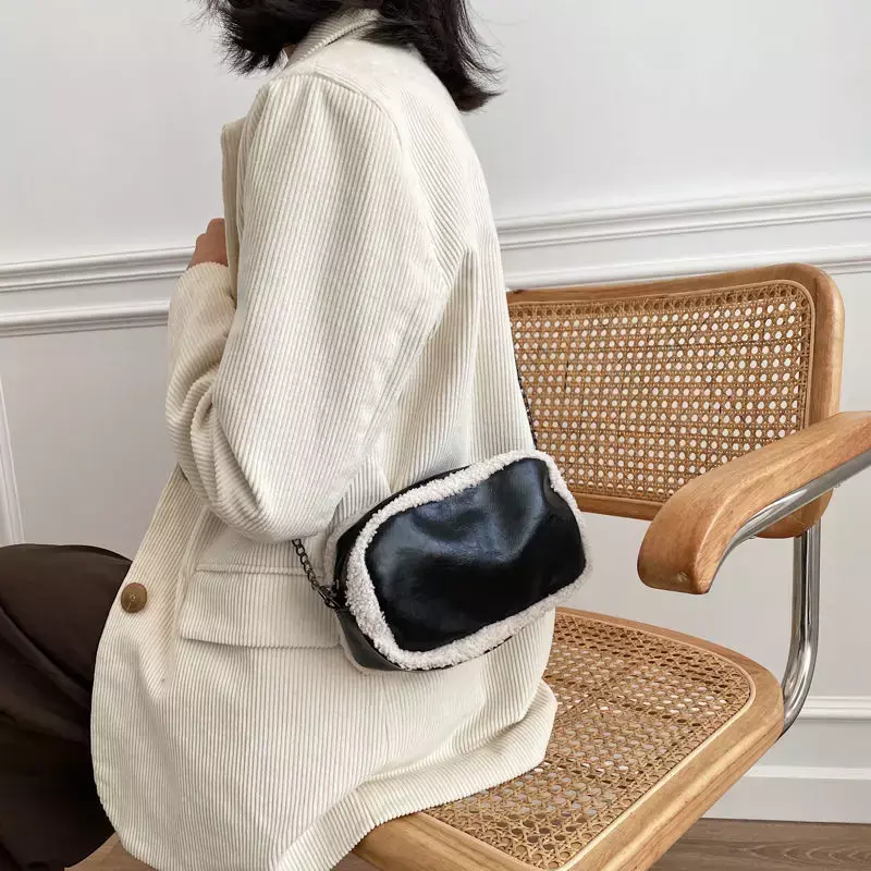 Patchworkowy łańcuszek Mini torby torebka na ramię w eleganckich zakupach zimowych damski Retro z klapką crossbody Ulzzang Chic
