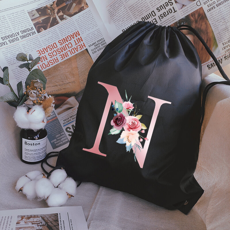 Женский рюкзак на шнурке, розовая сумка с принтом в виде букв