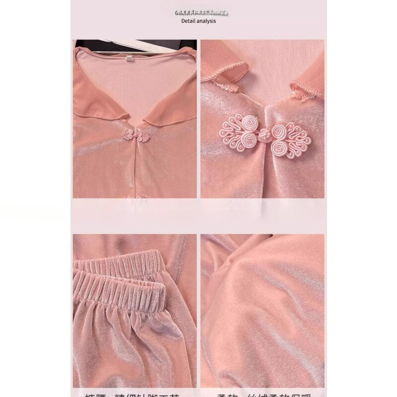 Pijama francés de terciopelo para mujer, conjunto de ropa de dormir con solapa pequeña de encaje y volantes, color rosa, estilo nuevo, primavera y otoño