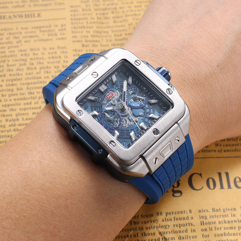 Relógio MINIFOCUS masculino, marca de luxo, mostrador grande, aço inoxidável, cronógrafo impermeável, relógios de pulso com data