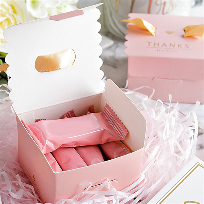 Caja de dulces de boda simple rosa, 1 piezas, regalo de fiesta de agradecimiento, decoración, favores, estilo, artículos de embalaje portátiles