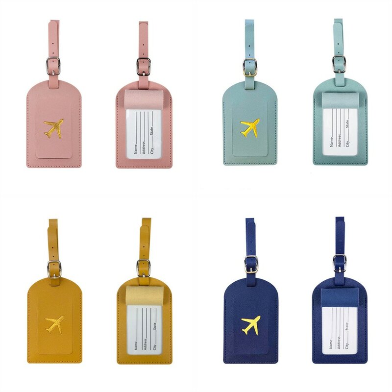 Étiquette de bagage portable en cuir PU, identification de valise, porte-adresse, carte de passeport de voyage, sac de planche à bagages, étiquette de nom et d'identité, 1PC