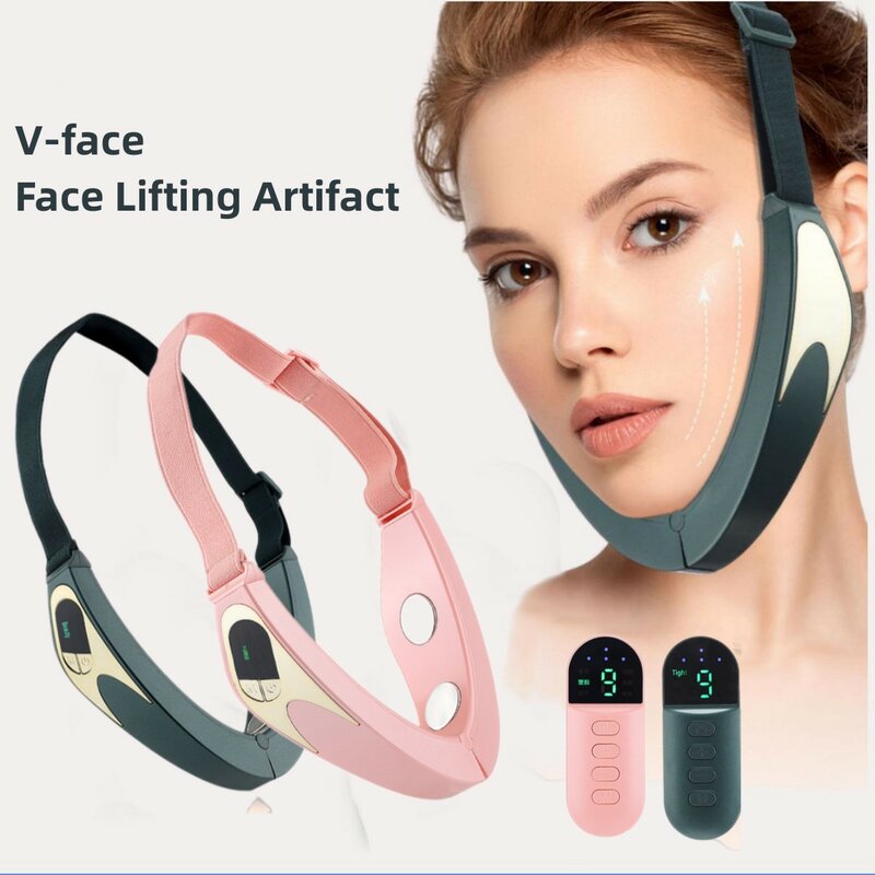 Micro atual cor luz EMS vibração temperatura constante massagem facial instrumento V face lift beleza instrumento presente