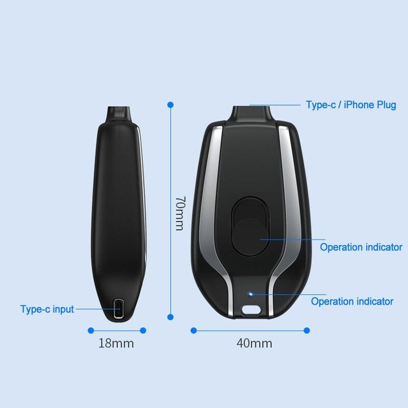 Chargeur porte-clés portable, mini batterie ultra compacte de type C, charge rapide, banque d'alimentation de secours pour les revieiPhone, 1500mAh