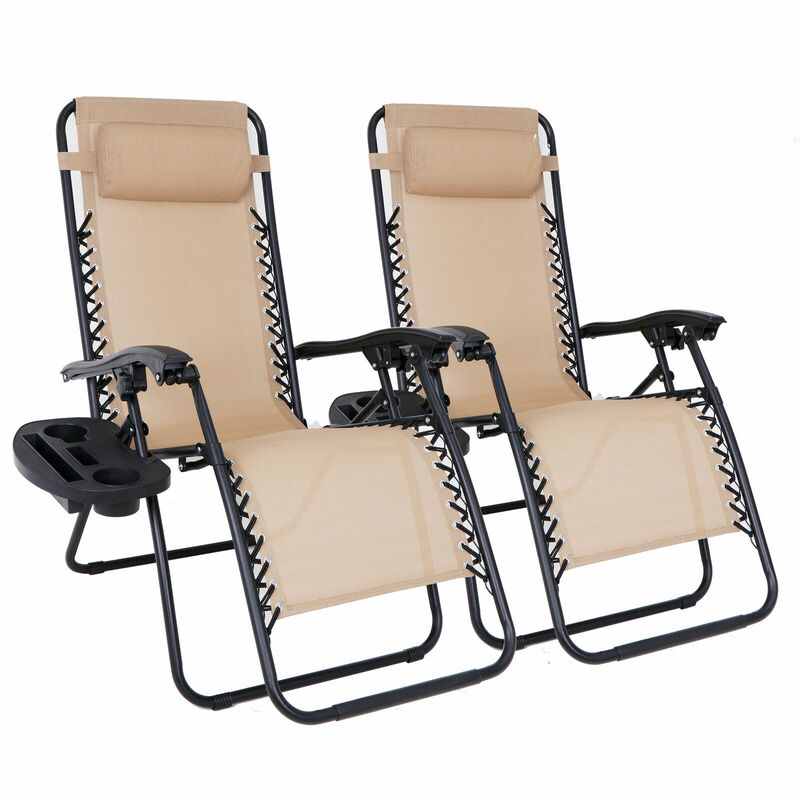 Kursi lipat 2 nol gravitasi, kursi malas taman Lounge pantai dengan nampan mebel luar ruangan, kursi lipat