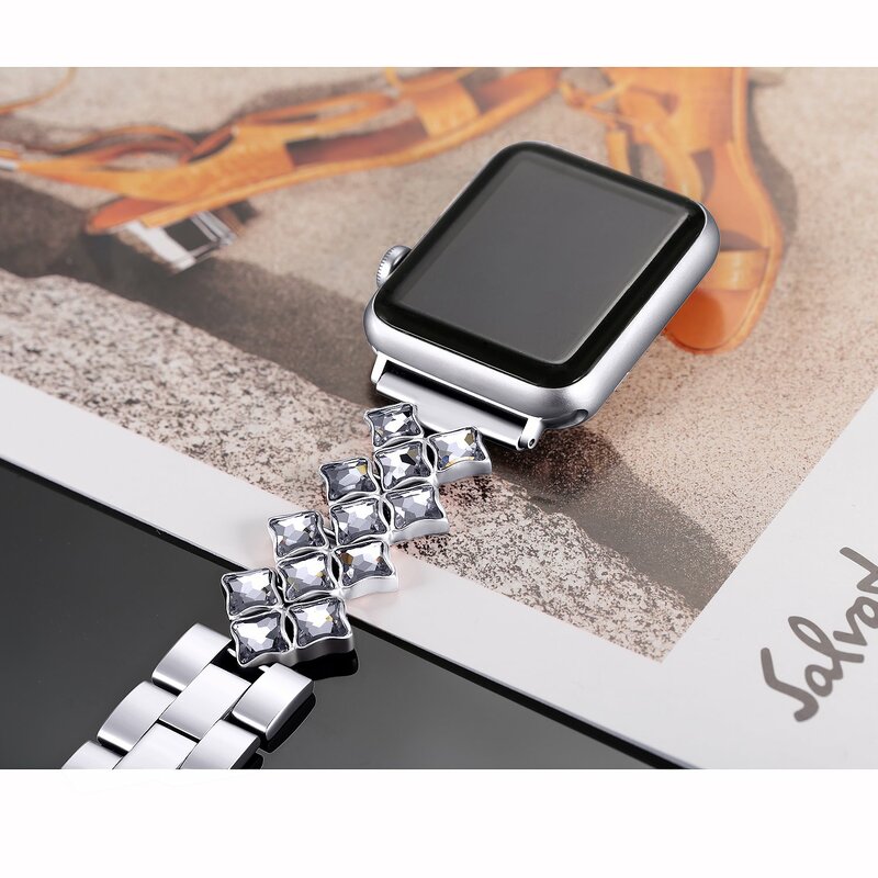 Pulseira de aço inoxidável para relógio Apple, pulseira ultra 2, 49mm para mulheres, iWatch Series 9, 8, 7, 44mm, 45mm, 6, 5, 42mm, 40mm